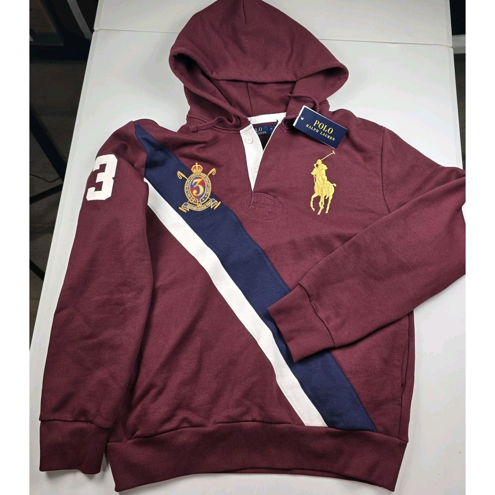 NWT $168 Polo Ralph Lauren Men's Big Pony Fleece Rugby Hoodie sz M